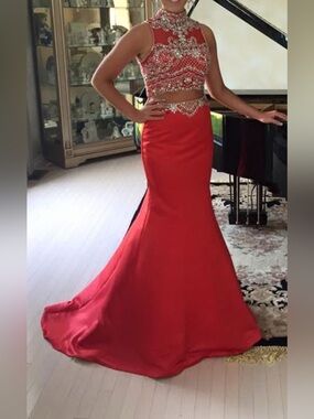 Jovani Red Beaded Two-Piece Prom Gown